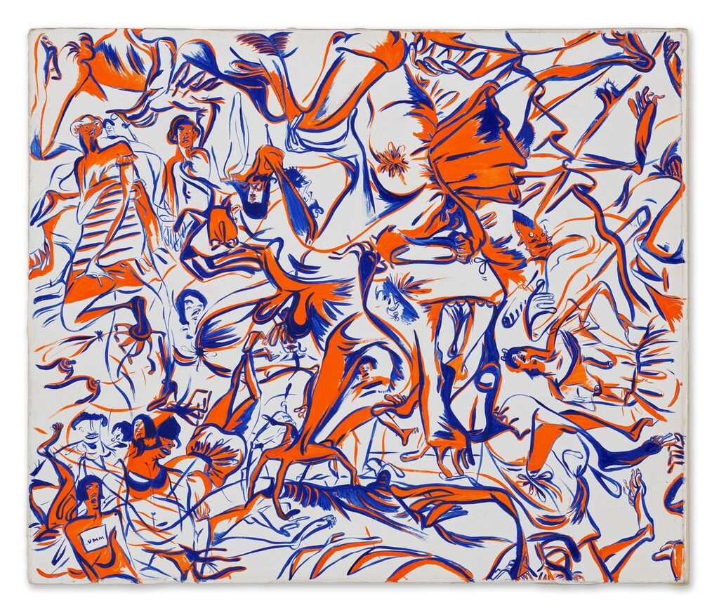 Dark Orange & Blue on White Someone in a Shower Cap