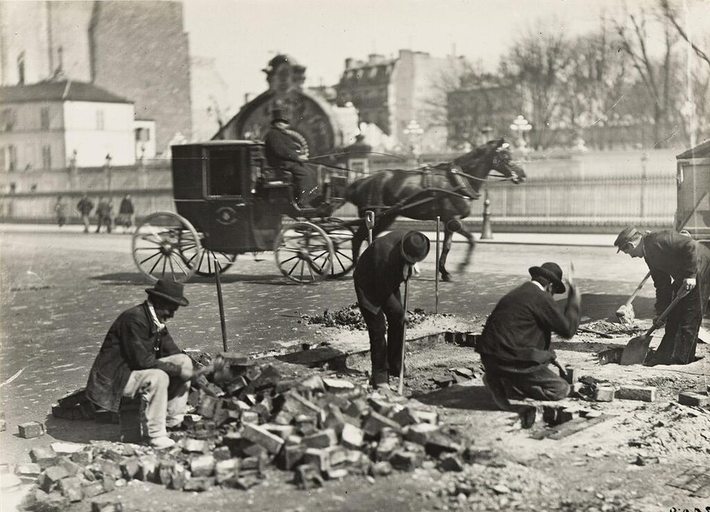 Vendor on Beach, 1910; Quai Construction,1915; Paveurs (street layers), 1899