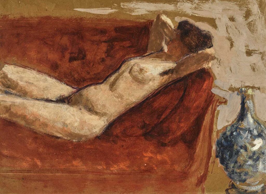 Nude on Red Divan with Vase