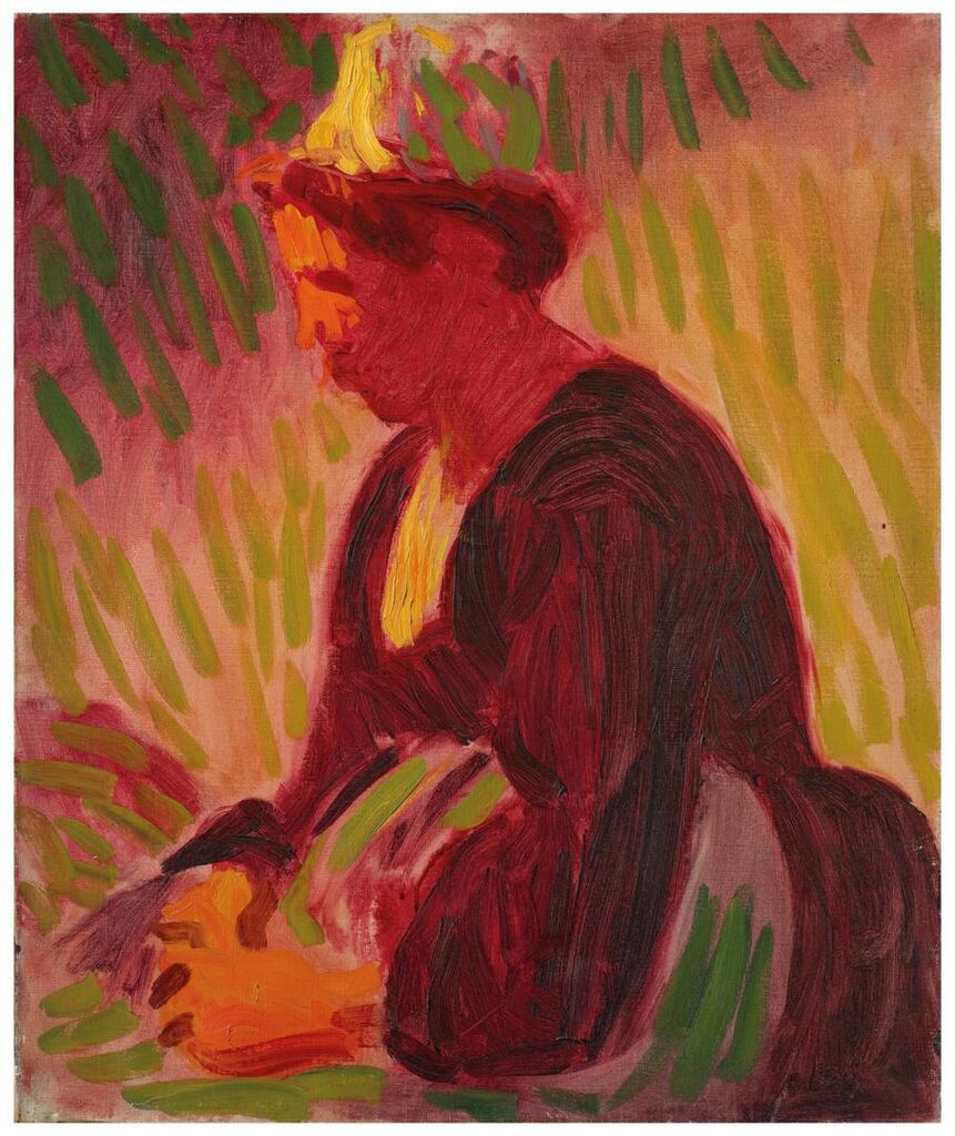 Peasant woman seated outdoors