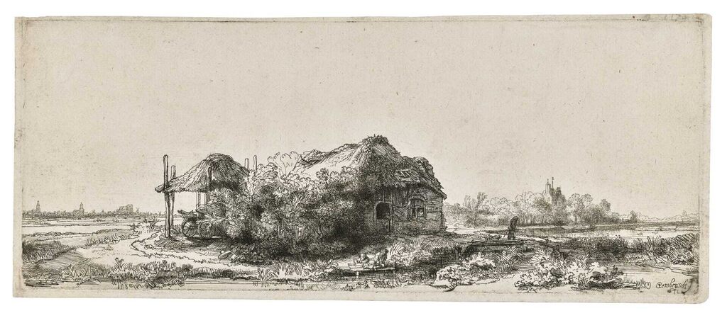 Landscape with Cottages and a Hay Barn: Oblong