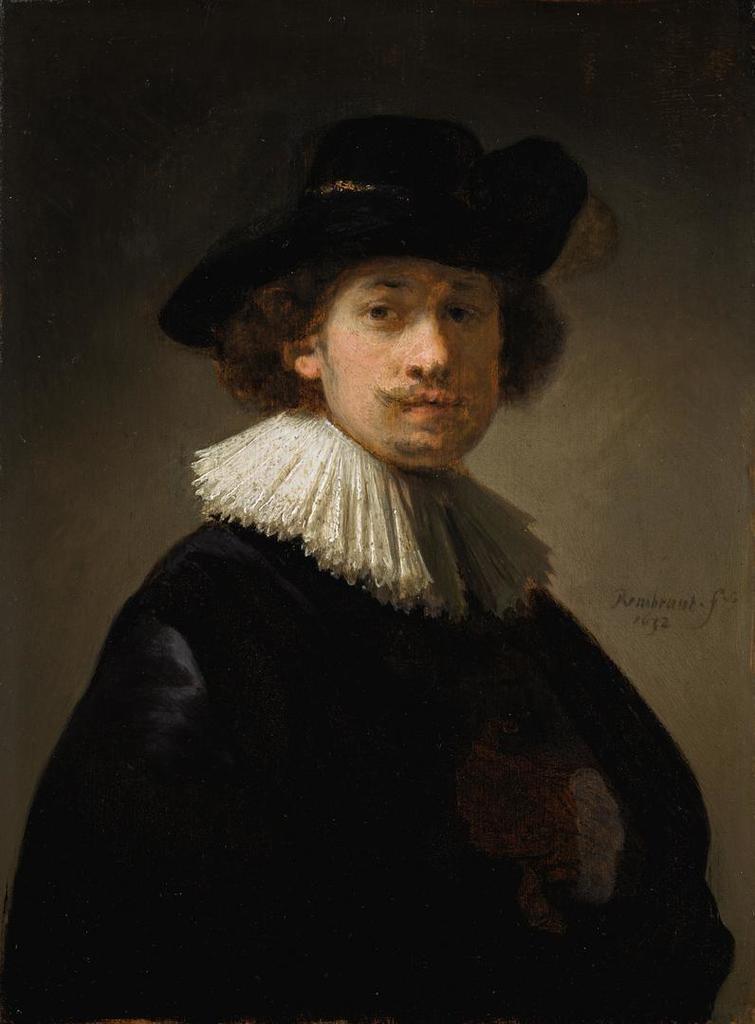 Rembrandt van Rijn, SELF-PORTRAIT OF THE ARTIST, HALF-LENGTH, WEARING A RUFF AND A BLACK HAT