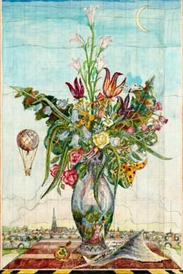 A view of Vienna with a flower vase and a hot air ballon (design for a gobelin)
