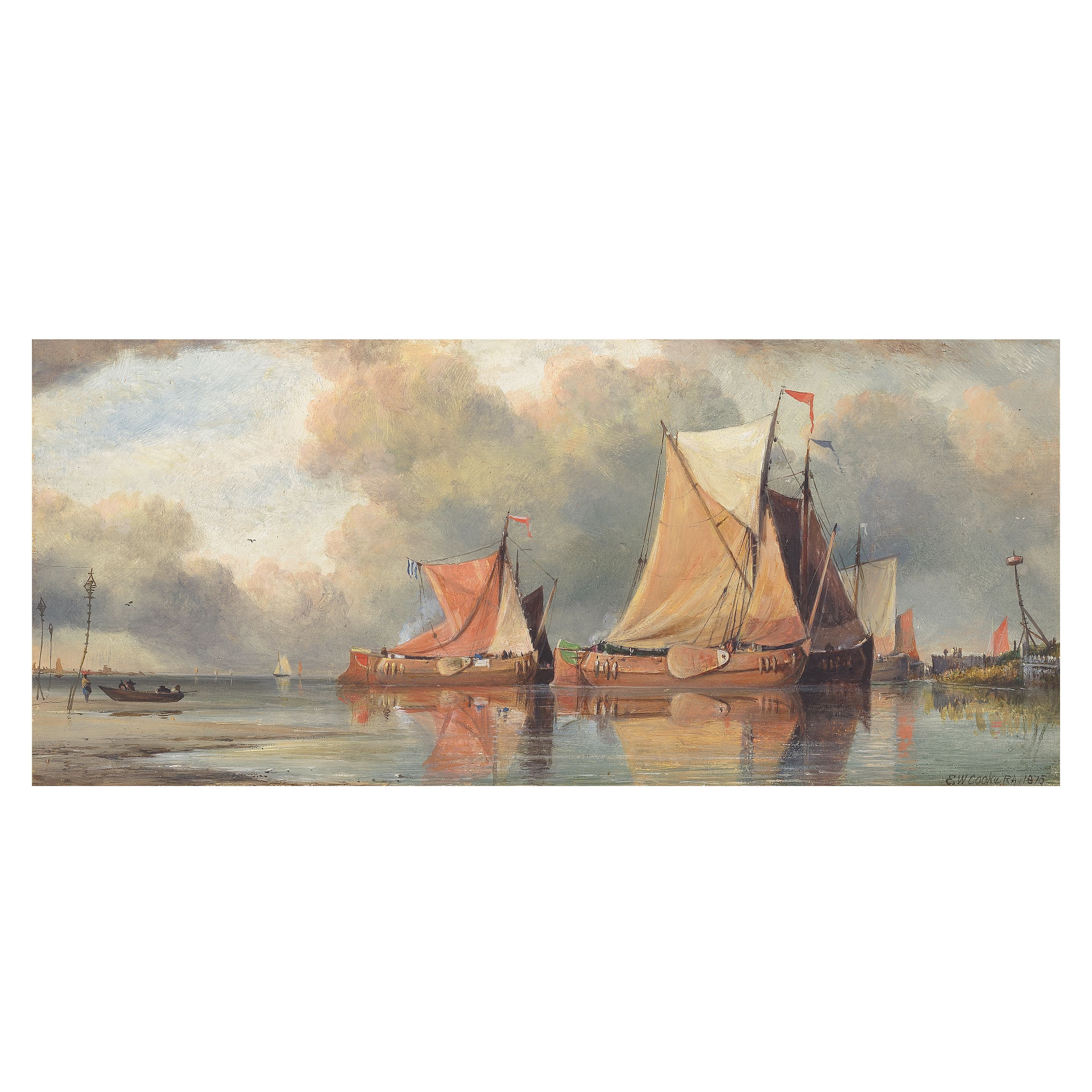 Edward William Cooke, RA (British, 1811-1880) 'Dutch Boats on the Zuider Zee. Rotterdam in the Distance'