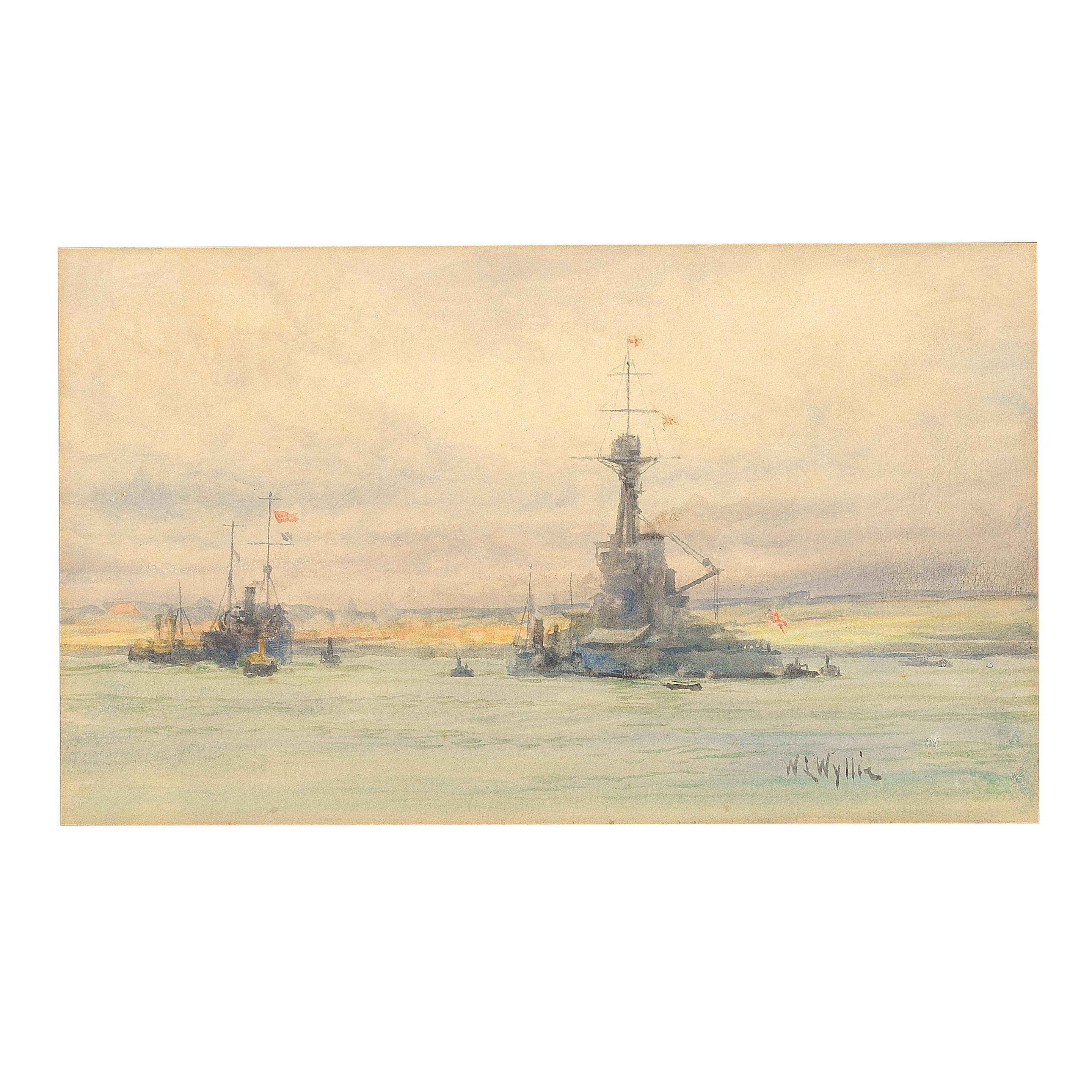 William Lionel Wyllie, RA (British, 1851-1931) World War I British Destroyers at anchor