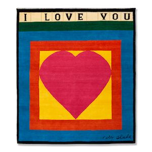 Sir Peter Blake R.A. (British, born 1932) I Love You (Tapestry) Wool tapestry in colours, 1982, signed and numbered 18/30 in ink on the publisher's label stitched verso, also stitched with the copyright and numbering verso, published by Barry Cronan Fine Art Ltd., in association with Waddington Galleries, London Overall 2000 x 1750mm (78 3/4 x 68 7/8in)
