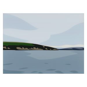 Julian Opie (British, born 1958) Polridmouth Coast, from Cornish Coast 1. Digital print in colours, 2017, float-mounted onto glass as issued, signed in black ink, dated and stamp-numbered 14/20 on the publisher's label affixed to the verso of the artist-specified frame (there were also five artist's proofs), published by Cristea Roberts, London, the full sheet, in the artist's designated aluminium frameSheet 448 x 600mm (17 5/8 x 23 5/8in)Frame 635 x 785 x 40mm (25 x 30 7/8 x 1 1/2in)