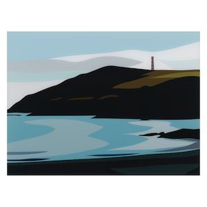 Julian Opie (British, born 1958) Gribbin Head, from Cornish Coast 1. Digital print in colours, 2017, float-mounted onto glass as issued, signed in black ink, dated and stamp-numbered 14/20 on the publisher's label affixed to the verso of the artist-specified frame (there were also five artist's proofs), published by Cristea Roberts, London, the full sheet, in the artist's designated aluminium frameSheet 448 x 600mm (17 5/8 x 23 5/8in)Frame 635 x 785 x 40mm (25 x 30 7/8 x 1 1/2in)