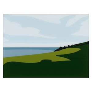 Julian Opie (British, born 1958) Lantivet Coast, from Cornish Coast 1. Digital print in colours, 2017, float-mounted onto glass as issued, signed in black ink, dated and stamp-numbered 14/20 on the publisher's label affixed to the verso of the artist-specified frame (there were also five artist's proofs), published by Cristea Roberts, London, the full sheet, in the artist's designated aluminium frameSheet 448 x 600mm (17 5/8 x 23 5/8in)Frame 635 x 785 x 40mm (25 x 30 7/8 x 1 1/2in)