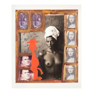 David Bailey (British, born 1938) Catherine Bailey Gelatin silver print with acrylic paint embellishment and photo collage elements, 1990, signed in pencil verso, the full sheet, framedSheet 593 x 502mm (23 3/8 x 19 3/4in)