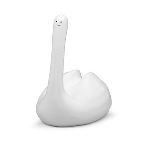 David Shrigley (British, born 1968) Swan Thing Glazed ceramic multiple with unique hand-drawn face in black ink, 2023, signed, dated and numbered 21/40 in black ink underneath, published by Counter Editions, London, housed within the original packagingOverall 380 x 230 x 378mm (15 x 9 x 14 7/8in)