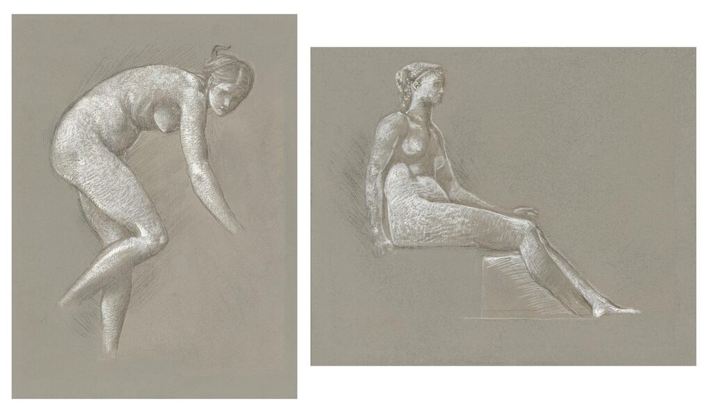 Two Female Nude Studies, One for 'the Passing of Venus', and One for 'the Golden Stairs'