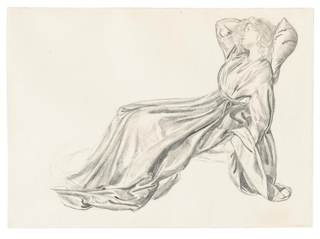 Portrait of Fanny Cornforth, reclining in a chair, for 'Laus Veneris'; with figure studies for 'Clerk Saunders' (on the reverse)