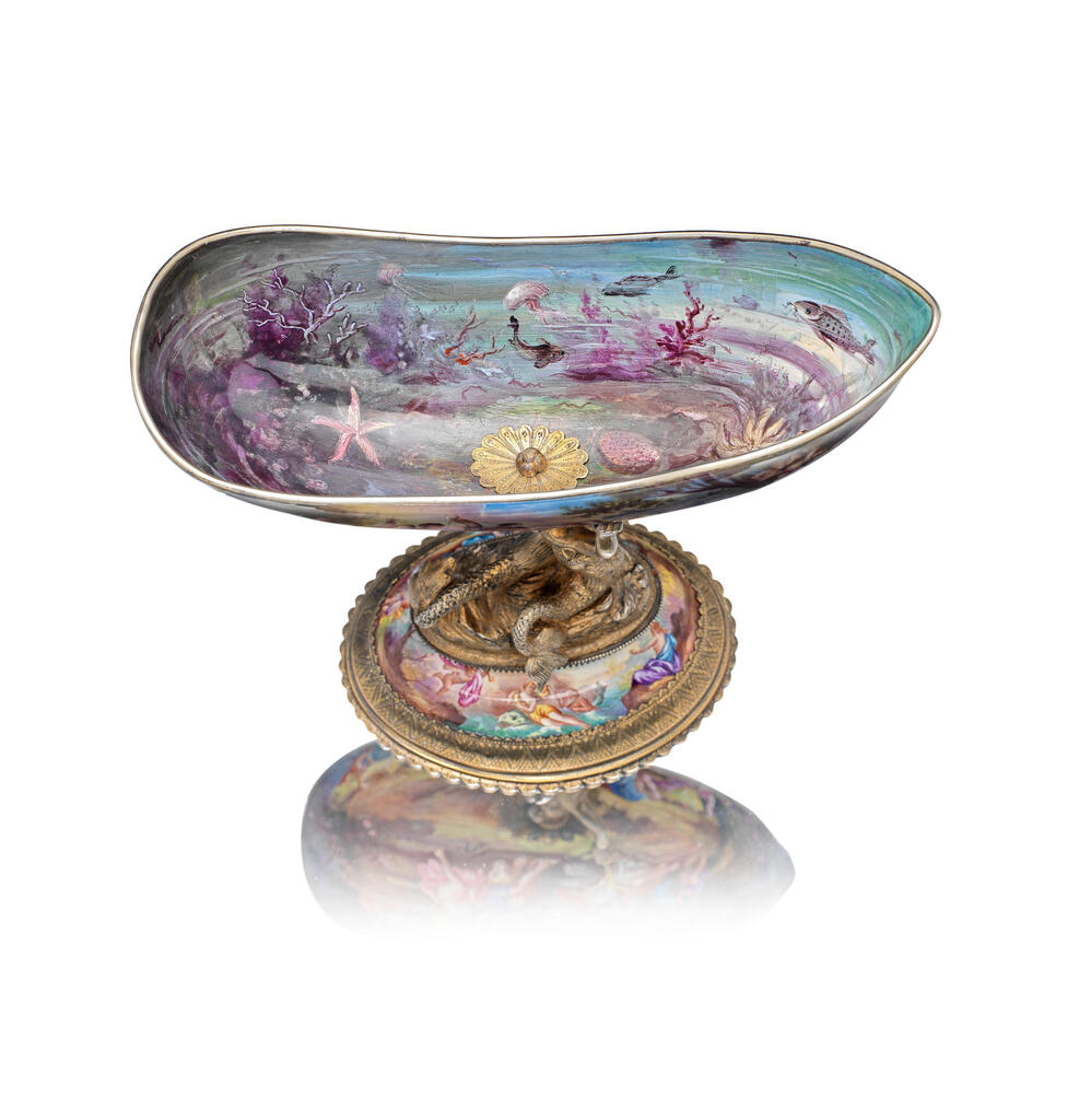 An Austrian silver, silver-gilt and enamel nef