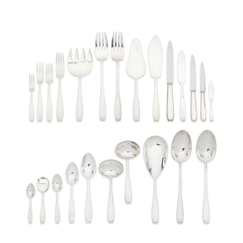 An extensive Belgian silver table service of flatware and cutlery