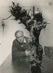 Pierre Béarn devant l'arbre à yeux, 1965.