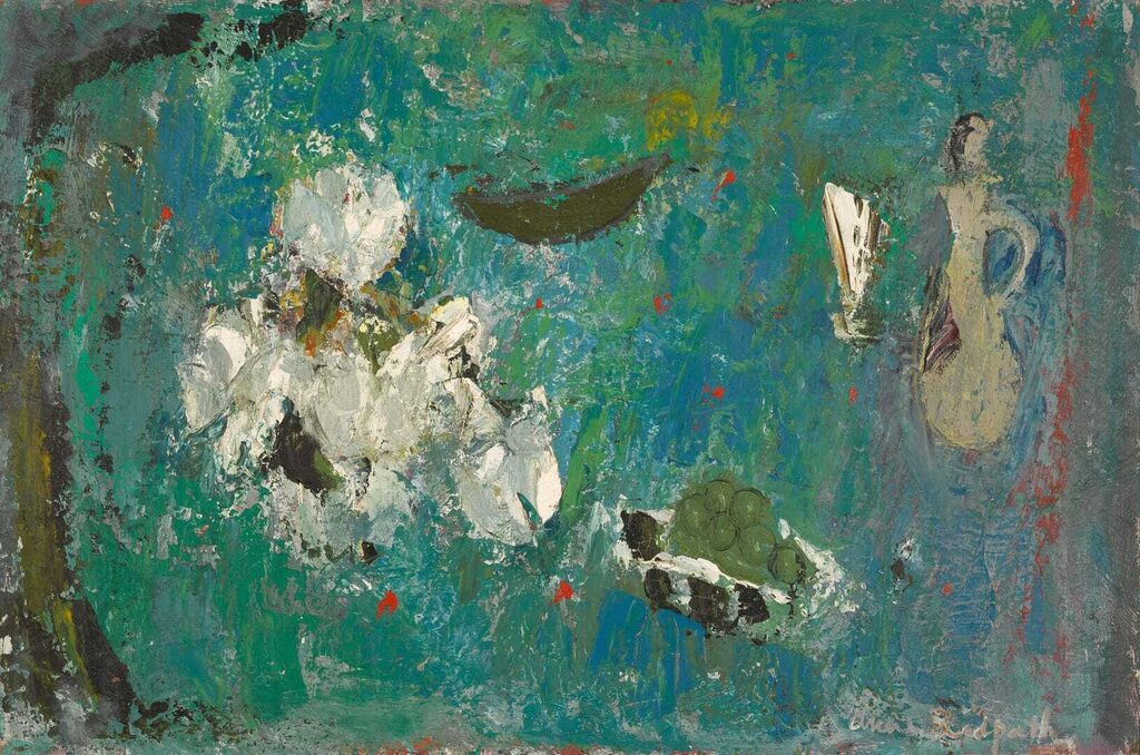 Still Life: White Flowers and Green Grapes
