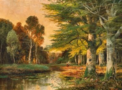 A brushwood gatherer in the forest in autumn