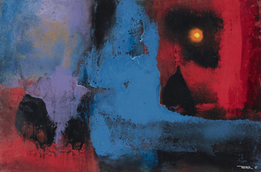 Untitled (Abstract landscape with red and blue, with sun-figure)
