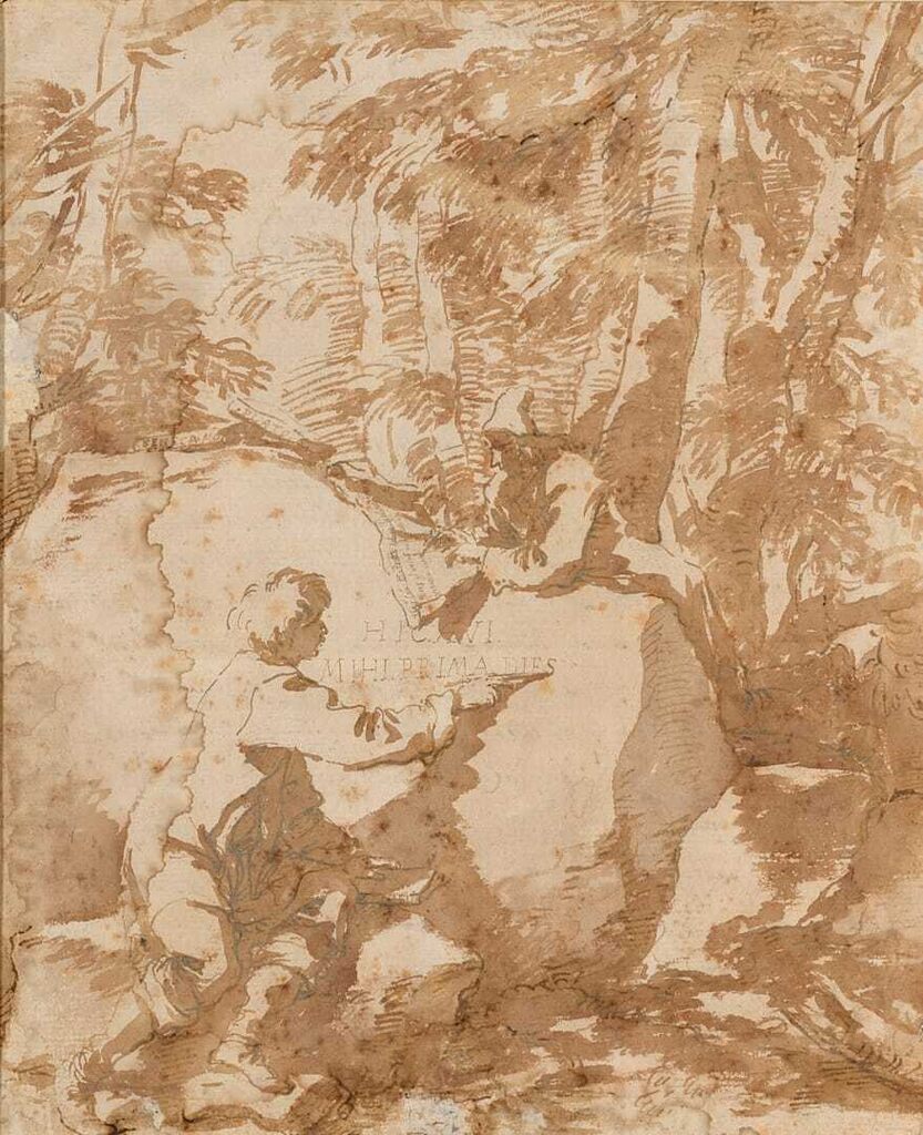 L'artiste et son ami Giovanni Battista Ricciardi dans une forêt