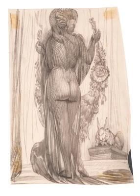 Female nude seen from behind and a hare