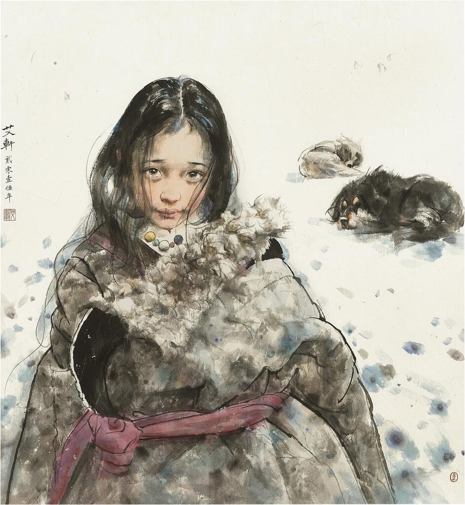 Tibetan Girl and Dogs