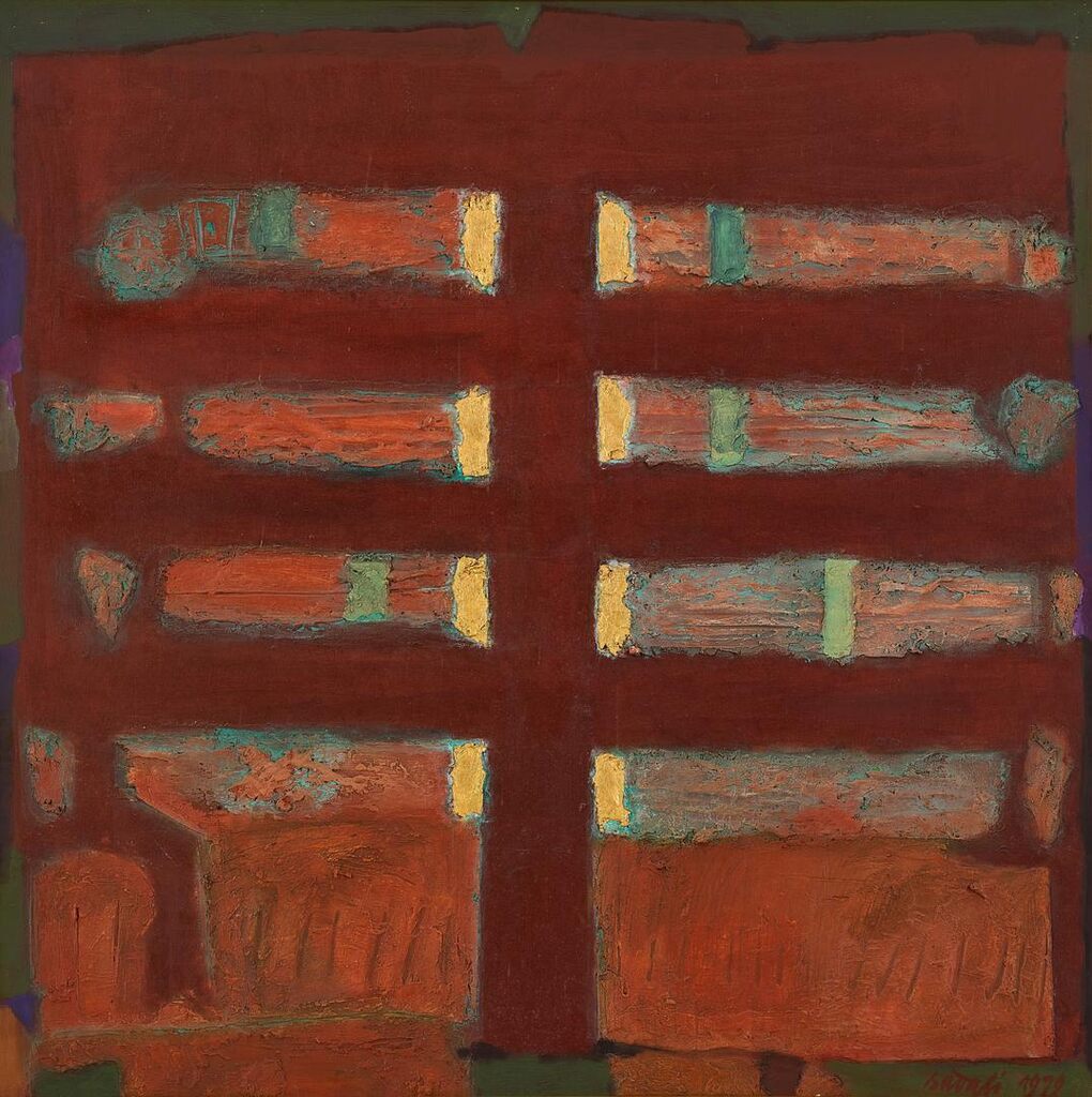 Batang-batang merah bata dan sisa-sisa emas (Brick-red blocks and remnants of gold)