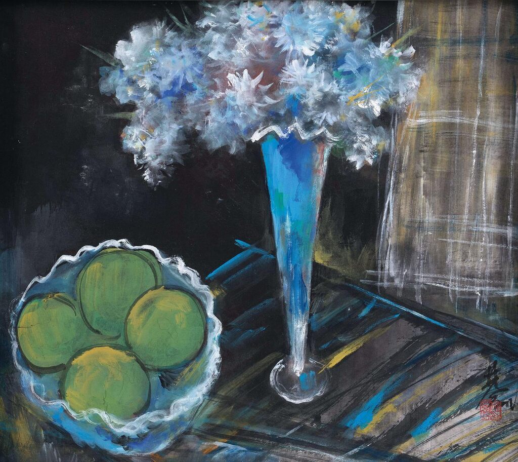 Lin Fengmian 林風眠, Flowers in the Blue Vase