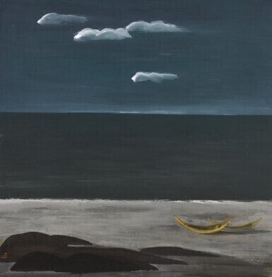 Lin Fengmian 林風眠, Lin Fengmian (1900-1991) Boats by the Shore | 林風眠 （1900-1991年)《海邊》 設色紙本 鏡框