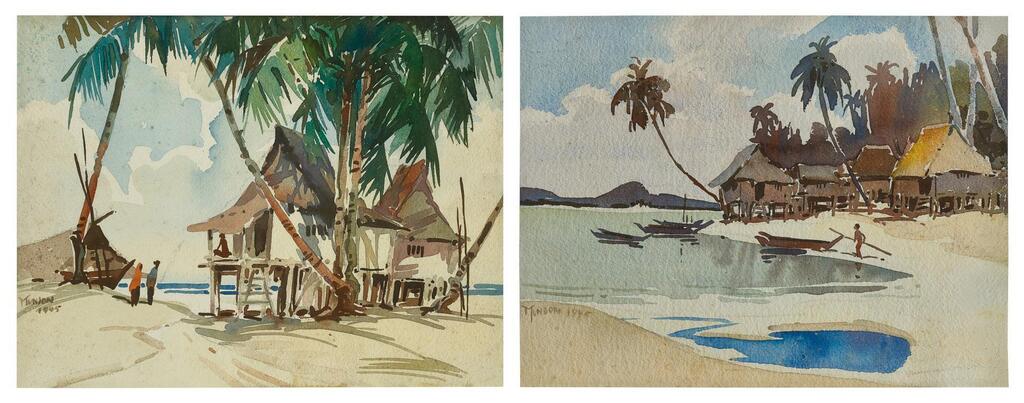 (i) Kampong and Fishermen  (ii) Kampong, Palm Trees and Boat (i) 甘榜與漁民   (ii) 甘榜，棕櫚樹與船