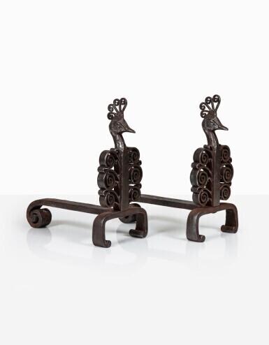 Pair de chenets Paon