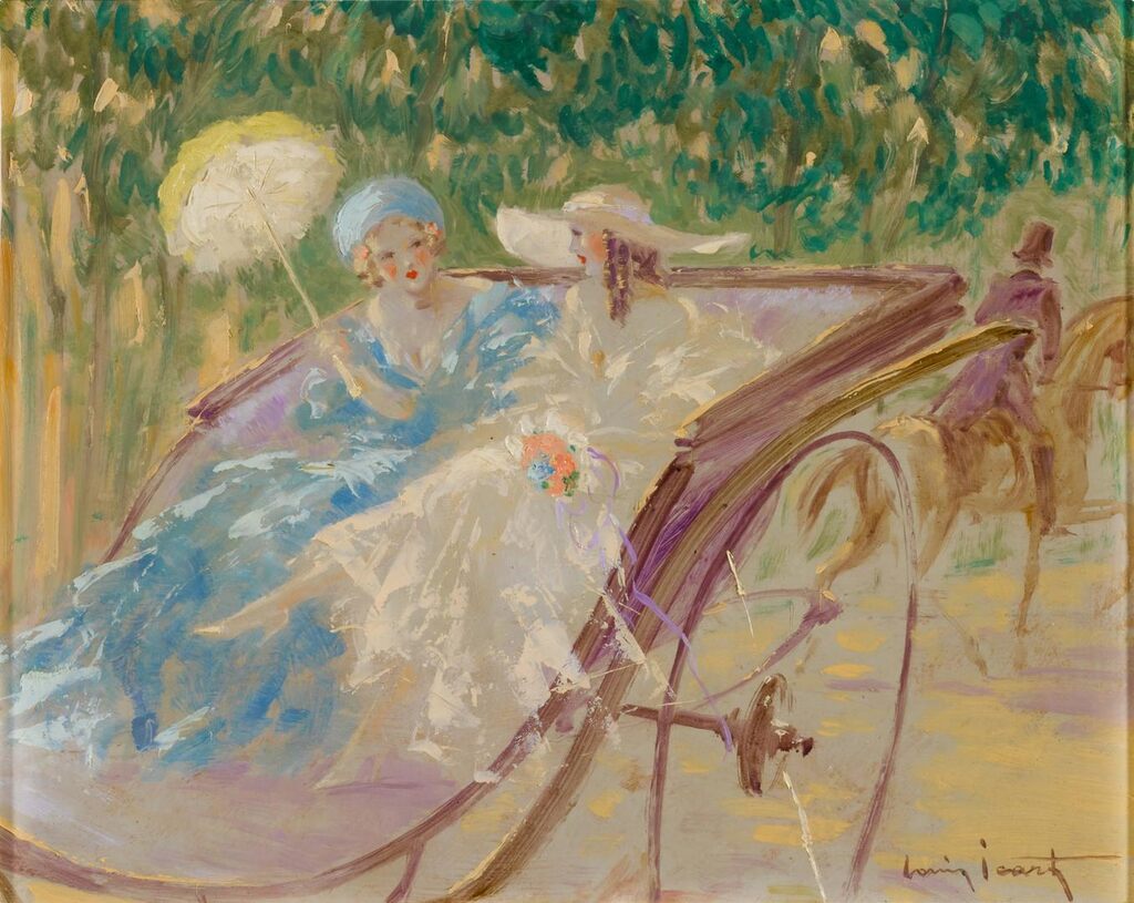 Deux élégantes en calèche