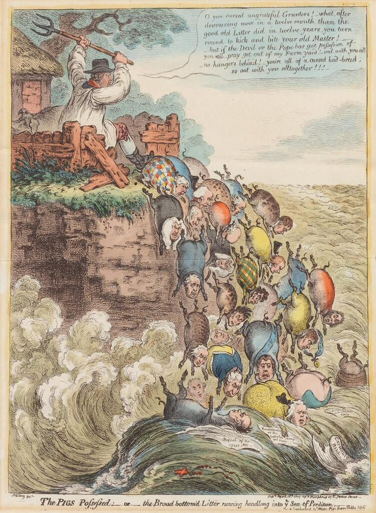 The Pigs Possessed:_or_the Broad bottom'd Litter running headlong into ye Sea of Perdition (BM 10719)