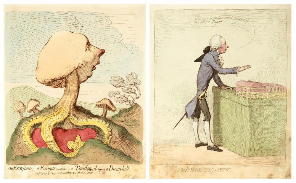 An Excrescence;-a Fungus;-alias-a Toadstool upon a Dung-hill.; The Bottomless-Pitt (BM 7936; 8070)