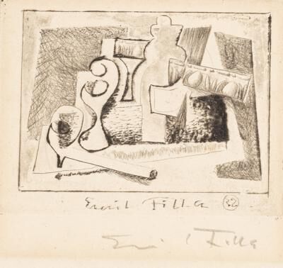 Still life with a bottle, a chalice and a pipe