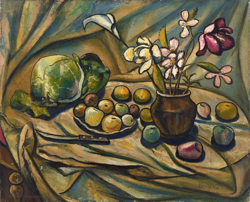 Still life with blue drape