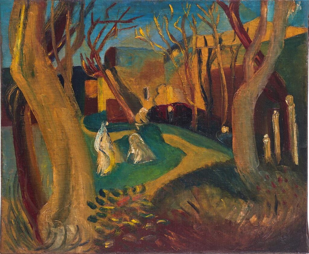 Path in garden with big trees
