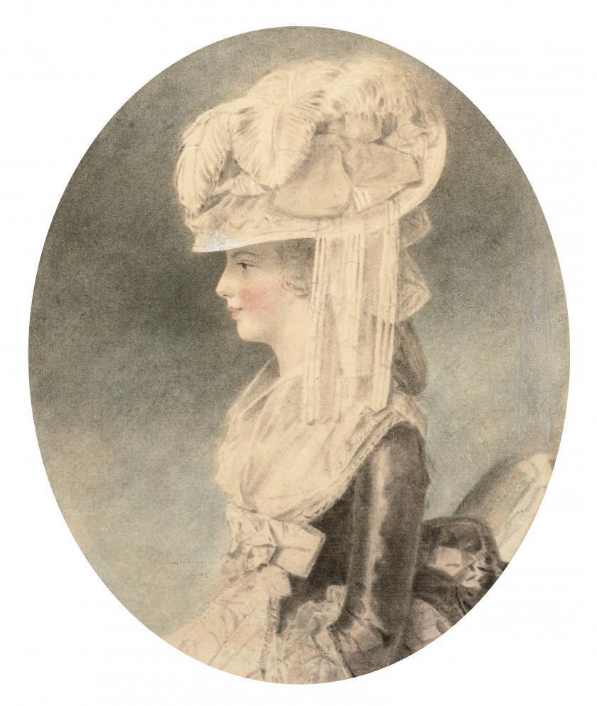 Portrait of a seated woman, half-length, in profile