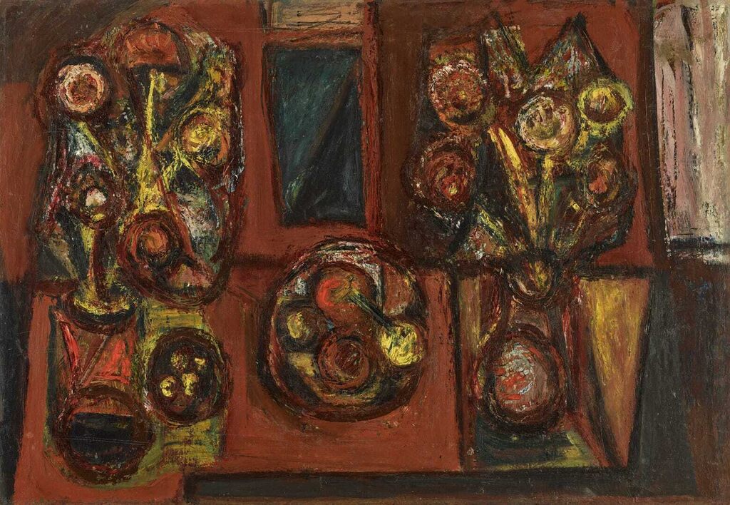 Untitled (Two Vases of Flowers and Bowl of Fruit)