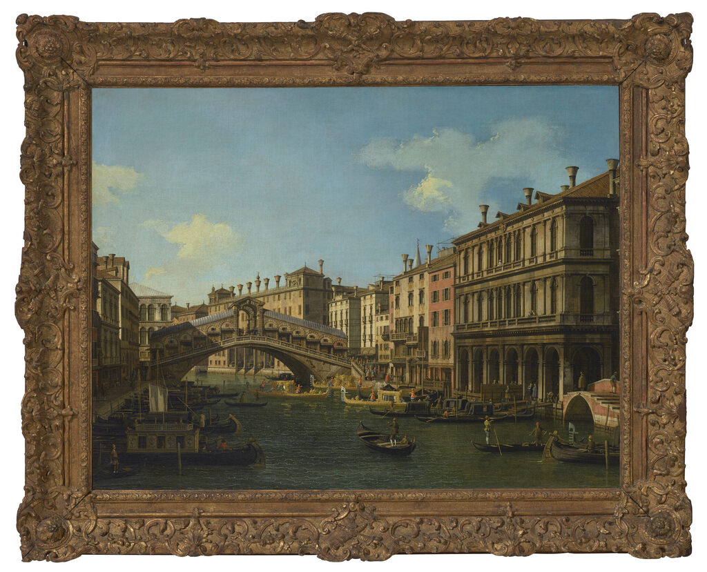 The Rialto Bridge, Venice, from the south with an embarkation, traditionally identified as the Prince of Saxony during his visit to Venice