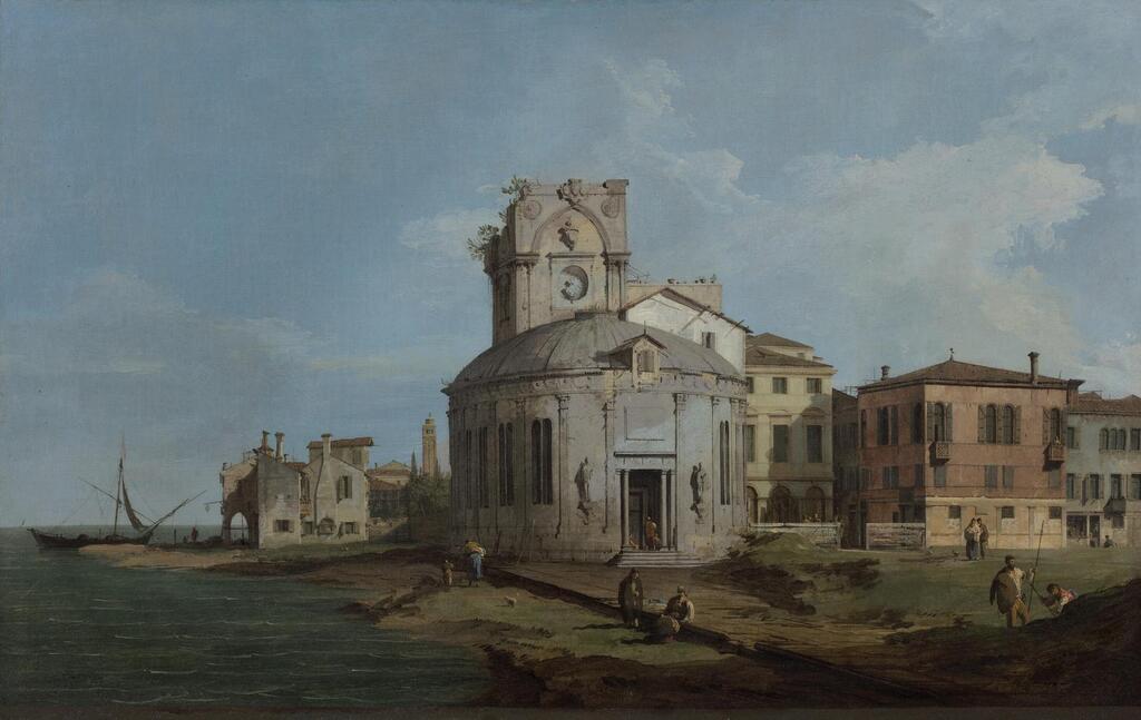 A Venetian Capriccio with an oval church by the Lagoon