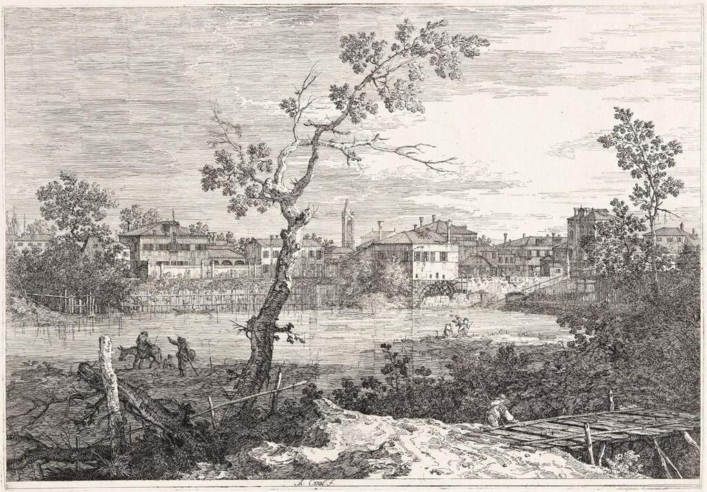 View of a Town on a River Bank