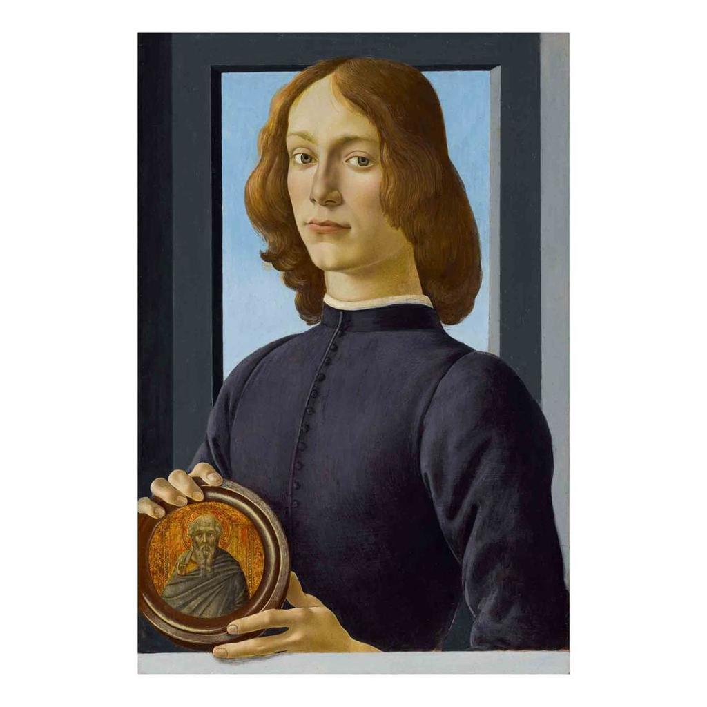 Portrait of a young man holding a roundel
