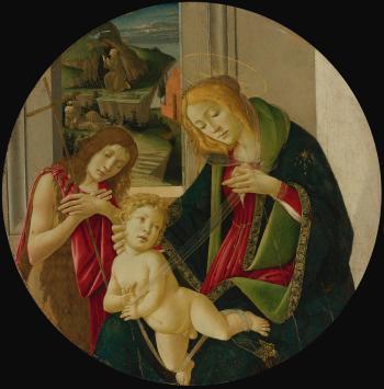 Madonna And Child With The Young Baptist, Saint Francis Receiving The Stigmata In The Distance