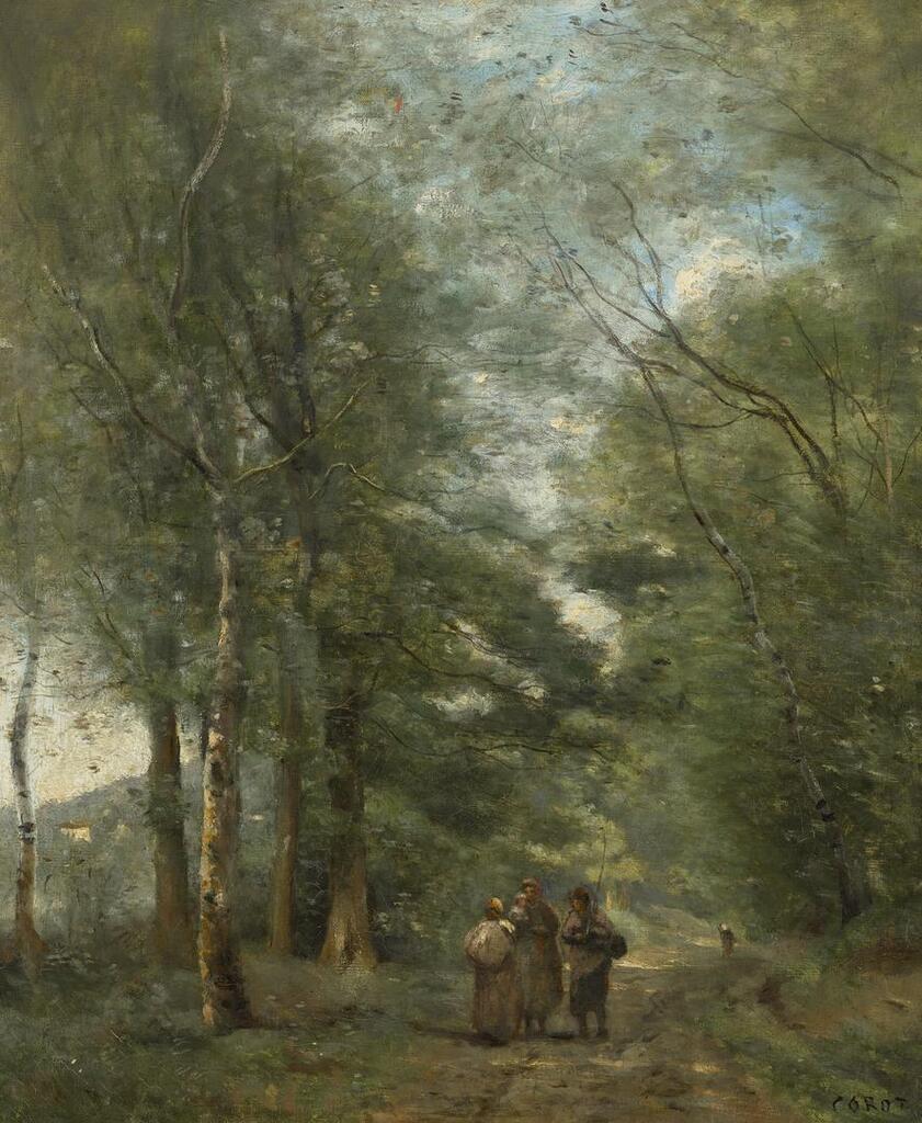 Camille Corot, Ville d'Avray.Paysans causant sur le chemin longeant L'étang