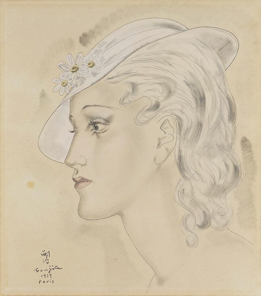 Buste de femme au chapeau blanc
