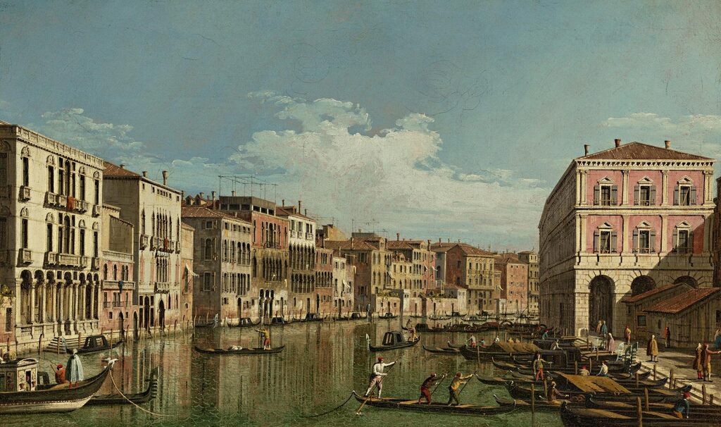 Venice, The Grand Canal looking South-East from the Palazzo Michiel dalle Colonne to the Fondaco dei Tedeschi