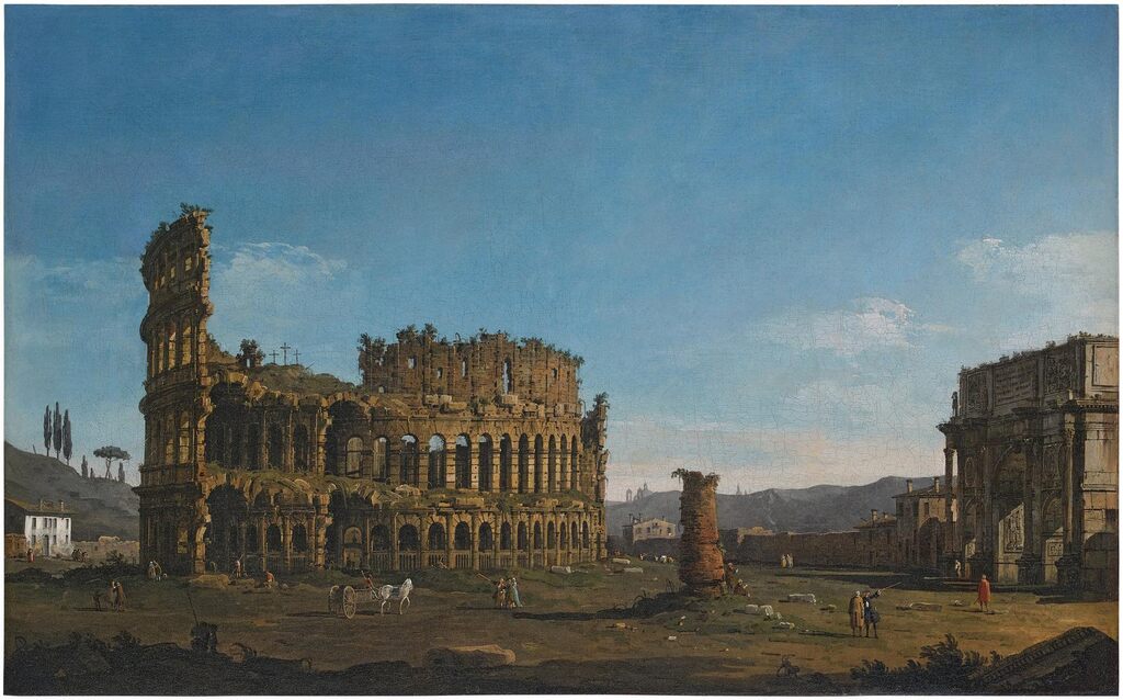 Bernardo Bellotto, Rome, a view of the Colosseum and the Arch of Constantine