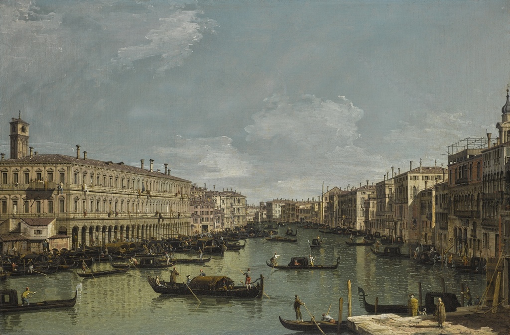 VENICE, A VIEW OF THE GRAND CANAL LOOKING NORTH FROM NEAR THE RIALTO BRIDGE, WITH THE FABBRICHE NUOVE ON THE LEFT