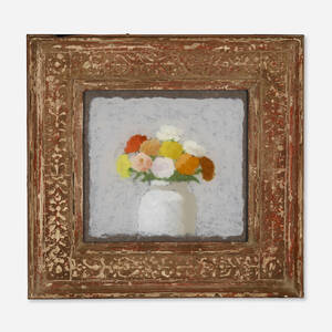 Zinnias in a Mustard Jar